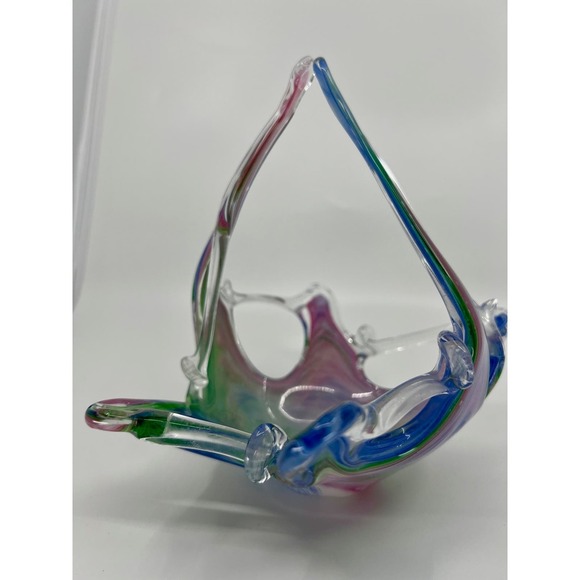 VNTG Murano Multi-Color Pastel Swirl Hand-Blown Art Glass Basket Bowl Easter - Picture 1 of 10